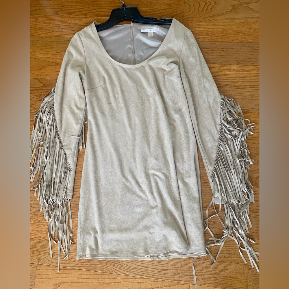 Boston, proper  Fringe Sleeve Cream fringe sleeve dress